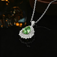 Collier Goutte d'Eau en Argent S925 avec Tourmaline Verte et Diamant de Laboratoire pour Femme, Pendentif Vert Pomme, Bijou Cadeau