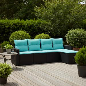 Ensemble de canapés de patio en polyrotin noir, 6 pièces, avec coussins, meubles d'extérieur - Product Image 2