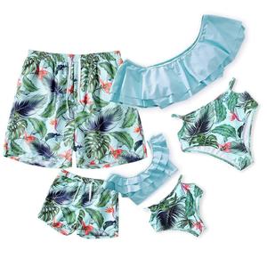 Maillots de bain de luxe personnalisés, vêtements de plage, imprimé feuilles, ensemble familial, bikini à bretelles, ensemble deux pièces pour femmes, maillot de bain - Product Image 1