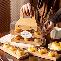 Caja de Regalo Transparente para Repostería con 6 Cavidades, Caja de Papel Kraft con Asa y Bandeja Interior para Empacar Pasteles, Bizcochos de Yema de Huevo y Postres