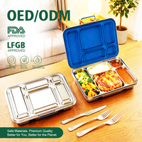 Boîte à bento en métal personnalisée OEM ODM à 5 compartiments, mignonne, chauffable, compatible lave-vaisselle, sans BPA, avec joint en silicone, en acier inoxydable