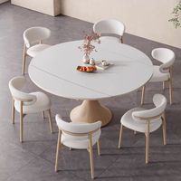 Table à manger extensible en bois massif de style français, avec plateau en pierre, ton crème, moderne et minimaliste, table basse double usage ronde ou carrée
