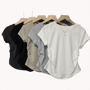 Camiseta de Manga Corta de Color Sólido, Diseño Favorecedor, Personalizable, Estilo Nicho, Cintura Ajustada, Hombros Regulares - Product Image 4