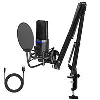 Kit de microphone à condensateur USB professionnel pour studio avec bras articulé, suspension antichoc, réduction du bruit, éclairage RGB, cardioïde, pour le gaming