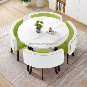 Ensemble de table et de chaises de salle à manger modernes de style nordique pour cuisine, salle à manger, restaurant, café, avec pieds en métal ronds et plateau en MDF, 4 places - Product Image 3