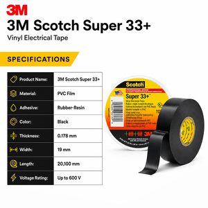 Ruban adhésif électrique en vinyle 3M Super 33+ <span class=keywords><strong>noir</strong></span> 7mil ignifuge pour l'isolation des fils et câbles - Product Image 6
