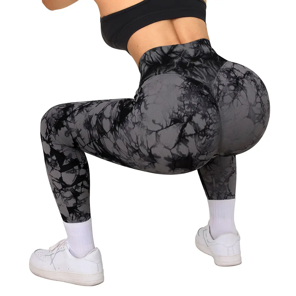 Push Up Sportswear Fitness Collants Entraînement Sans Couture Marbre Tie Dye Crossover Taille Leggings Taille Haute Butt Lifting Yoga Pantalon