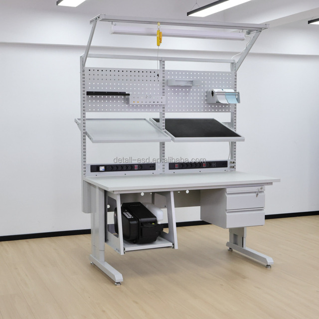 Mobile ESD Workstation DE-MW2026 with Locking Casters & Tool Pegboard, for Phone & PCB Repair Lab