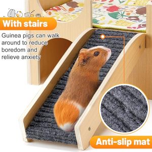 Cachette en <span class=keywords><strong>bois</strong></span> robuste pour cobayes, <span class=keywords><strong>maison</strong></span> pour petits animaux avec escalier, à assembler pour hamsters, lapins, chinchillas, jeu et cachette - Product Image 2