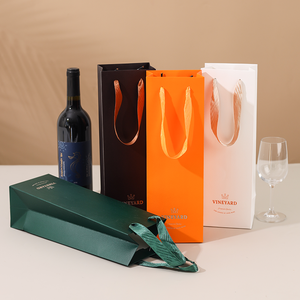 Op maat gemaakte luxe bruine handvat-wijnzak van papier voor wijnflessen met uw eigen logo - Product Image 2