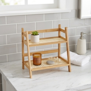 Organisateur de comptoir moderne en bambou à 2 niveaux, organisateur de bureau autoportant, <span class=keywords><strong>étagère</strong></span> échelle à 2 niveaux pour le rangement à la maison, dans le salon ou la cuisine - Product Image 4