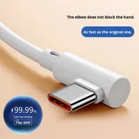 Cable de Datos Tipo-C en Ángulo, Carga Súper Rápida de 66W, Cable Extendido de Una Sola Curva, Carga Rápida de 6A, Revestimiento de PVC, para Teléfono Móvil
