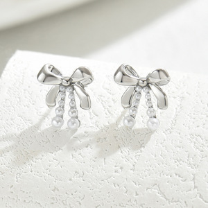 Korean Style Bowknot Stud <b>Earrings</b> With Zircon Inlay For Women Party Fashion Jewelry Zinc Alloy Stainless Steel <b>Post</b> - Product Image 3