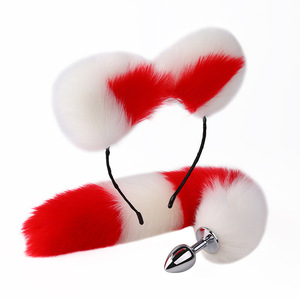 Set de Juego de Roles Erótico para Adultos: Cola de Zorro con Tapones Anales y Cubre Orejas, Cola Artificial de Pelo con Bloques de Color, Juguete Sexual SM para Dilatación Anal - Product Image 2