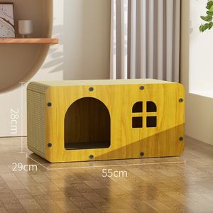 Geniş dört sezon istiflenebilir ahşap kedi yatak büyük kedi yuva <span class=keywords><strong>Pet</strong></span> ev oturma odası kullanımı için düğme kapatma ile katı desen - Product Image 6