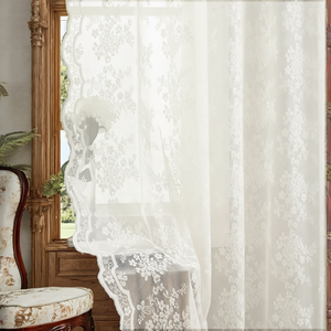 Cortinas de Encaje Bohemio Vintage, Elegantes Paneles Florales Color Marfil/Crema con Bolsillo para Barra, Protección de Privacidad, Filtrado de Luz para Dormitorio - Product Image 1