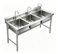 Évier de cuisine professionnel en acier inoxydable 304, double ou triple bac, sur pieds réglables, finition brossée mate, personnalisable