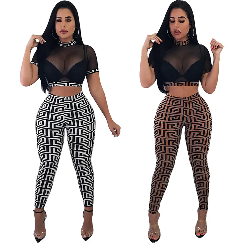 ladies 2 two pieces mesh sheer crop top t shirt and plaid leggings pants set women 2023 clothes sexy woman set for women sexy