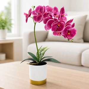 Plante artificielle d'orchidée Phalaenopsis en pot, rose rouge, 40 cm, avec pot, pour la décoration du bureau et du salon - Product Image 3