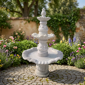 Estatua de fuente de jardín de 3 niveles tallada a mano de piedra blanca de roca sólida, modelo artesanal de piedra de Vietnam 2025 único para aplicación de Villa - Product Image 2