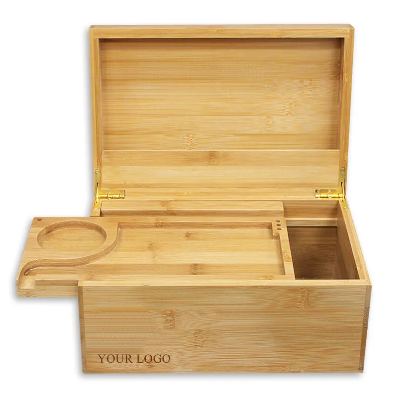 Boîte de rangement en bois naturel portable, avec plateau, logo personnalisé en bambou, 50 unités