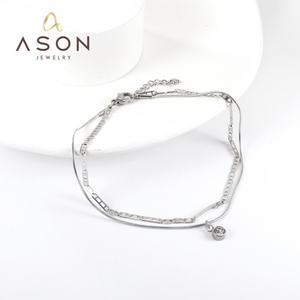 สร้อยข้อเท้าแฟชั่นขายดี ลายผีเสื้อแบบโปร่งประดับเพชรสองชั้น ชุบทอง 18k ทำจากสแตนเลสสตีล สำหรับผู้หญิง - Product Image 2