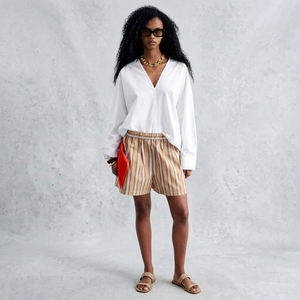 Chemisier ample en coton blanc à col en V pour femme, manches longues, coupe décontractée, vente en gros ODM, haut personnalisé - Product Image 1