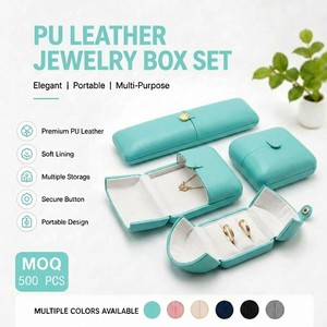 Coffret d'emballage de bijoux en cuir PU de qualité supérieure, boîte à bijoux personnalisée avec logo, intérieur en velours lisse pour la présentation de bijoux de luxe - Product Image 1
