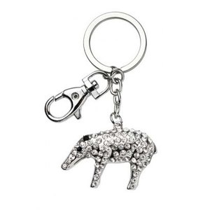 Portachiavi a forma di tapir in cristallo con strass, ciondolo in metallo color argento per borsa o chiavi - Product Image 1
