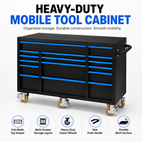 Armoire de rangement d'outils en acier robuste, multi-tiroirs, mobile, sur roulettes, pour atelier, avec garniture bleue et roulettes industrielles