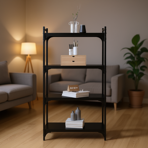 4 Tier <b>Black</b> Engineered Wood <b>Bookcase</b> 23.6x11.8x47.2 Inches Minimalist Modern Living Room Furniture Freestanding Shelf - Product Image 2