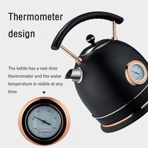 Hervidor Eléctrico Inalámbrico de Acero Inoxidable 304 de 1500W con Indicador de Temperatura, Estilo Retro para Hotel, Jarra Vintage de 1.8 Litros para Hervir Agua y Té - Product Image 2