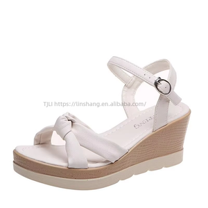 Wholesale Summer Women's High-Heeled New Cross-Border Straight Strap Thick Soled <b>Height</b> <b>Increasing</b> Wedge Sandals - Product Image 5