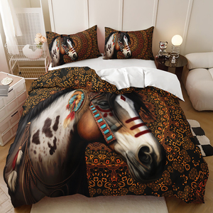 Parure de lit double en microfibre moderne avec motif cheval imprimé en relief, magnifique et romantique - Product Image 4