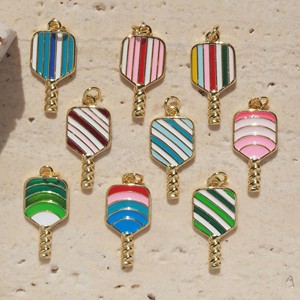 Pendentif Raquette en Émail Plaqué Or Laiton <span class=keywords><strong>Cuivre</strong></span>, Pendentif Bat Multicolore <span class=keywords><strong>Mini</strong></span> Raquette Émail, Accessoires Bijoux DIY pour Collier - Product Image 1