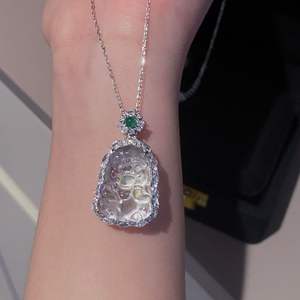 Nouveau pendentif en argent sterling S925 incrusté de pierres naturelles chinoises dangereuses, Bouddha de l'eau bleue, émeraude glacée, Arhat, Bouddha riant - Product Image 2
