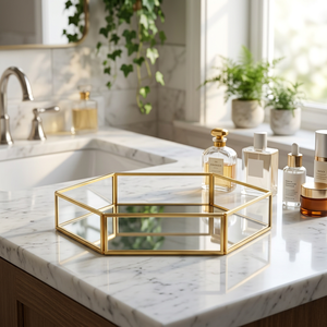Handmade Modern Style Gold Brass Hexagon Metal Serving & <b>Storage</b> Tray for Home Decorations - Product Image 1