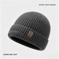 Nouveau bonnet en tricot doublé polaire pour homme, chaud et épais, avec revers côtelé, patch en cuir, pour homme et femme, idéal pour le froid