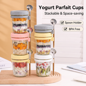 Offre Spéciale : <span class=keywords><strong>Pot</strong></span> en verre à bouche large <span class=keywords><strong>de</strong></span> 350 ml pour Overnight Oats, avec cuillère, idéal pour petit-déjeuner, gâteau, lait, <span class=keywords><strong>yaourt</strong></span> et flocons d'avoine - Product Image 3