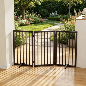 Wholesale 3 Panel Foldable Freestanding Dog <strong>Gate</strong>, 32 Inch Tall Brown <strong>Wooden</strong> Pet Fence for Indoor <strong>Stair</strong> Doorway - Product Image 4