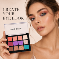 Palette de fards à paupières 12 couleurs tons terreux, nacrés et mats, longue tenue pour maquillage quotidien, marque privée, pailletés, faible MOQ