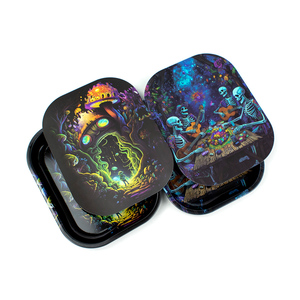 Bandeja Metálica Rectangular de 18x14cm con Diseño Artístico Psicodélico Personalizado para Almacenamiento y Accesorios para Fumar - Product Image 5