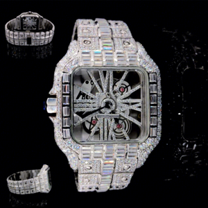 Reloj Mecánico de Acero Inoxidable con Moissanita VVS para Hombre, Estilo Hip Hop, Caja Cuadrada, Esfera de Cristal, Resistencia al Agua de 10 Bares - Product Image 1