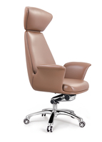 Chaise de bureau de direction moderne en cuir PU à dossier haut, pivotante et réglable, ergonomique, avec appui-tête et base en aluminium