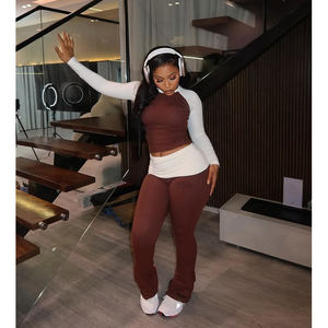 נשים Loungewear מגדיר לוגו מותאם אישית באיכות גבוהה כותנה קיפול מעל חותלות סט חותלות סט משחק ראש נשים בגדים נשים סטים - Product Image 3