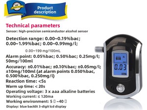 Độ chính xác cao xách tay Blow-Through loại rượu Tester với màn hình lớn hiển thị kỹ thuật số tự kiểm tra uống ROHS chứng nhận - Product Image 5