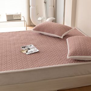 Winter Fluffy Bed Matratze Protector Cover Solid Patchwork Flanell Fleece Geste ppte Matratzen schoner Warme Matratzen auflagen & Topers - Product Image 3