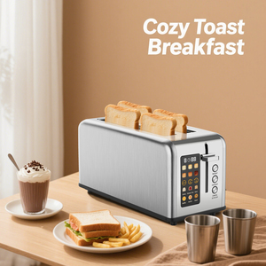 4-lát Thông Minh Thép Không Gỉ Bánh Mì Nướng Bánh Mỳ Điện Hộ Gia Đình Thiết Bị Màn Hình Cảm Ứng Nướng Bánh Mỳ Dài Khe Cắm Cho Bánh Mì Bánh Mỳ Bánh Quế - Product Image 6