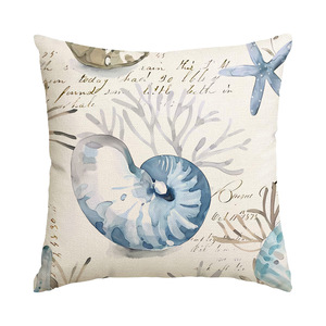 Bantal Persegi Motif Kehidupan Laut dari Linen/Viscose yang Dapat Disesuaikan, Desain Terbuka untuk Sofa Ruang Tamu - Gaya Sederhana Modern - Product Image 2