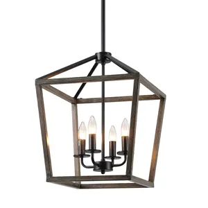 Farmhouse Antique Brown Oak Wood Cage Outdoor Chandelier pendant lighting for islands in kitchens vaulted ceiling lighting
